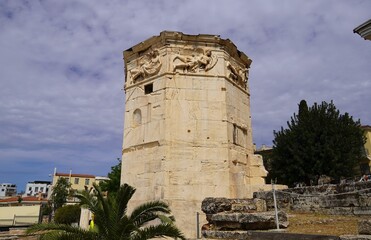 The Tower of the Winds, or Horologion of Andronikos Kyrrhestes, an ancient clocktower, In Athens,...