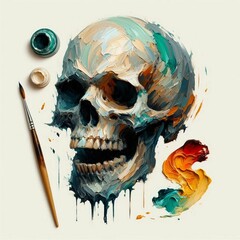 oil painting of a skull
