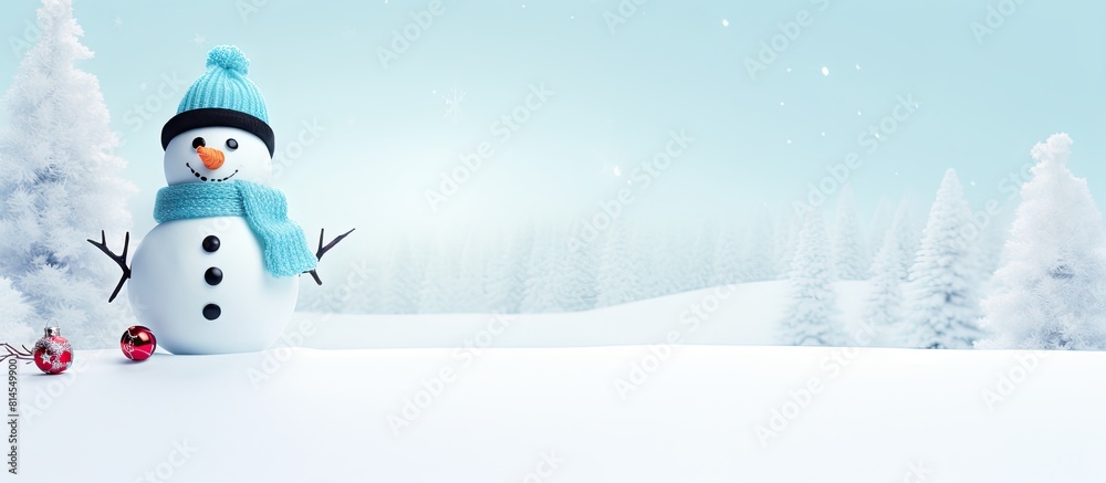Poster a snowman is part of the merry christmas decoration present on the white background leaving some spa