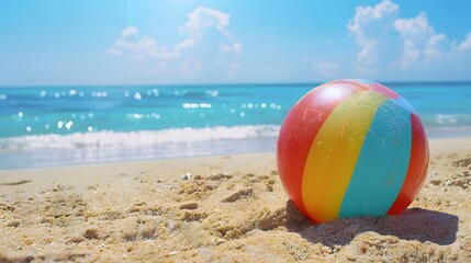 Obraz premium 砂浜に置かれたビーチボール