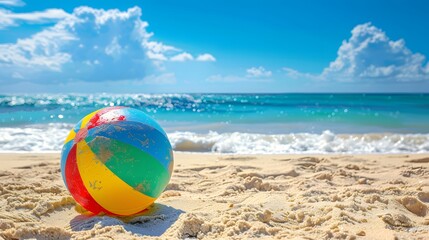 Obraz premium 砂浜に置かれたビーチボール
