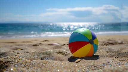 Obraz premium 砂浜に置かれたビーチボール