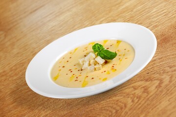 National dish tasty fresh soup in plate