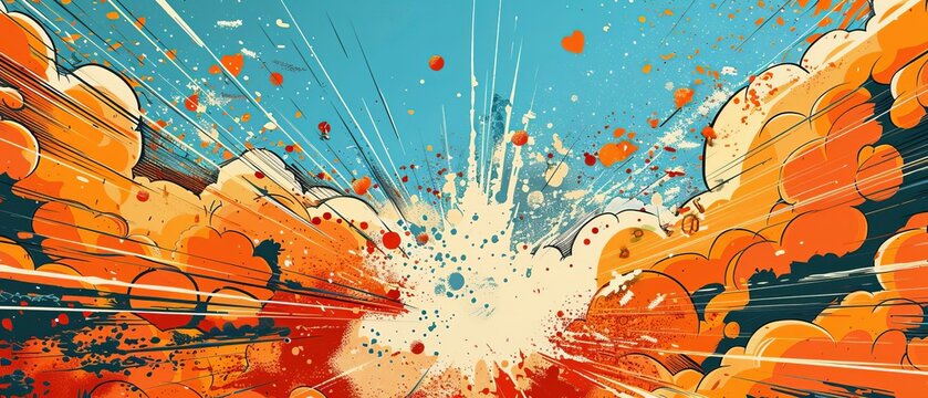 Produce a birthday invite with a burst of comicstyle explosions, using layered text boxes among the action for party details