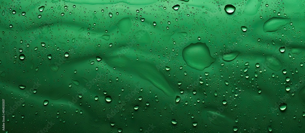 Poster a close up image of water droplets on a green background with abstract texture the green tones creat