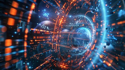 Obraz premium Astronauts traveling through space, exploring the universe, studying constellations and nebulas. Comets in outer space reach the planet.