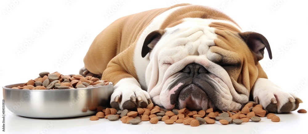 Aufkleber a bulldog with a comical expression sticks out his tongue while resting against a white background w