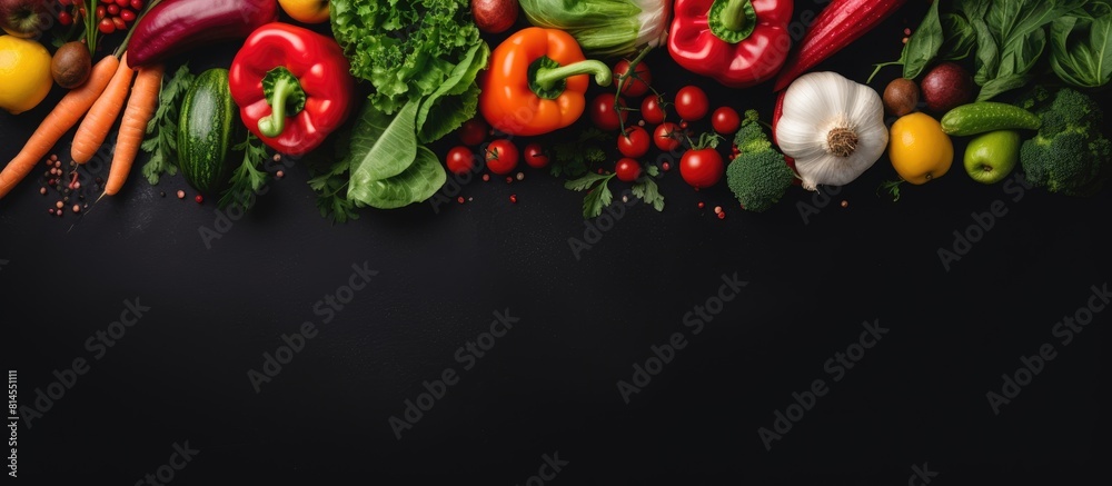 Aufkleber a top view of fresh vegetables and ingredients for cooking on a dark background creating a healthy f