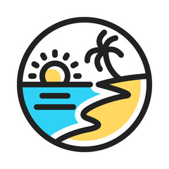 Beach icon vector in colored outline style for summer, travel, trip, holiday, and landscape needs