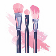 A pink makeup brush rests on a pink stroke of paint