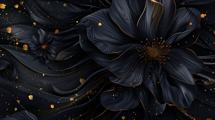 Black petals blossom flower flowers swirls gold