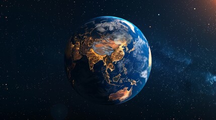 Fototapeta premium 3D illustration of a satellite view of the world focused 