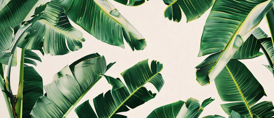 Vibrant green banana leaf print on a white background, tropical and refreshing design aesthetic.