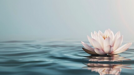 Beautiful lotus flower floating on the water in the morning, copy space.