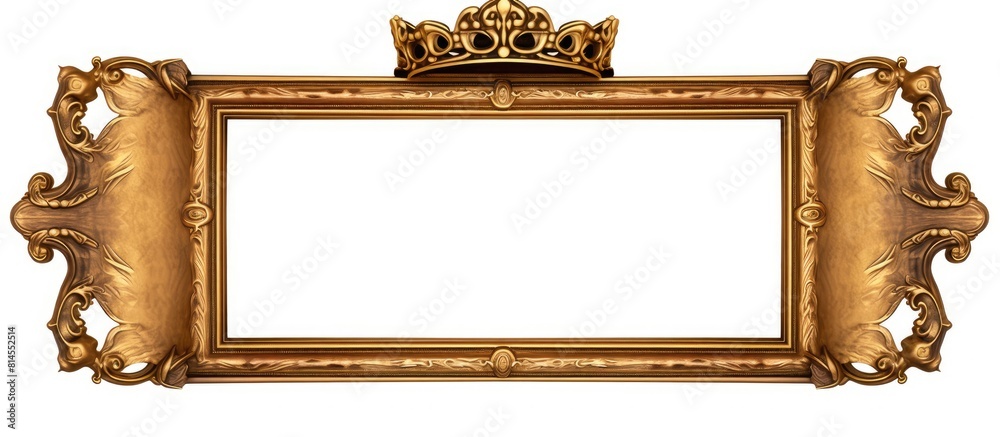 Poster Isolated on a white background this carved gilded frame features a king s crown motif and provides empty copy space for text
