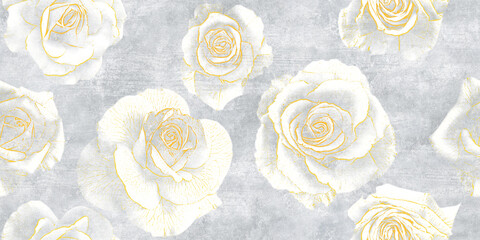 golden roses vintage seamless pattern
