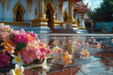 Fototapeta premium Colorful flowers laying on the ground, suitable for nature or gardening concepts