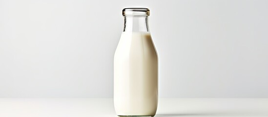 A cow milk bottle on a white background representing healthy dairy products It serves as a natural drink rich in essential nutrients like lactose amino acids and protein The concept includes copyspac