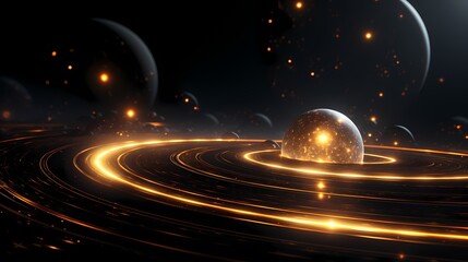 Obraz premium Digital technology black gold glowing circle poster PPT background