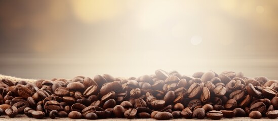 Image of coffee beans scattered on a background with copy space