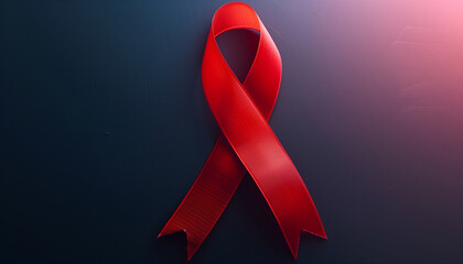 Striking red ribbon symbolizing aids awareness rests against a moody dark background, representing support for the global fight against hivaids on World AIDS Day