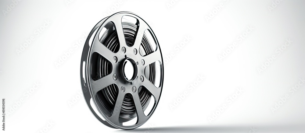 Aufkleber an isolated film reel on a white background providing ample copy space for additional content in the