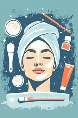 Fototapeta premium Beauty clinic scene with a woman receiving a professional skincare treatment with tools and products prominently displayed.