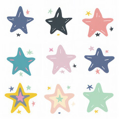 Creative arts meets symmetry with handdrawn aqua stars on a white background