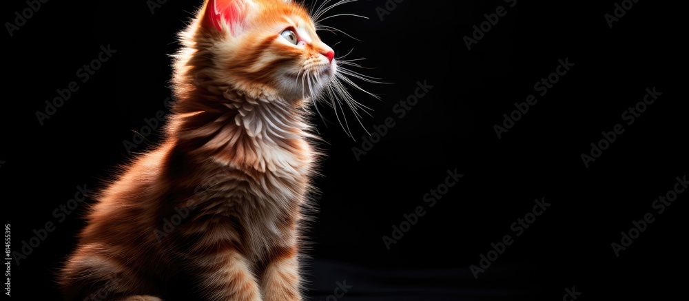 Poster A stunning red Maine Coon kitten set against a black backdrop with room for text or a copy space image