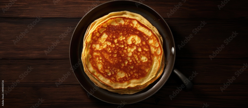 Aufkleber A top down view of a frying pan with a stack of pancakes leaving empty space for potential image additions. with copy space image. Place for adding text or design