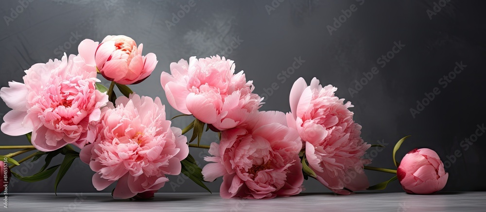 Poster pink peony bouquets beautifully lit on a dark gray backdrop creating a captivating copy space image