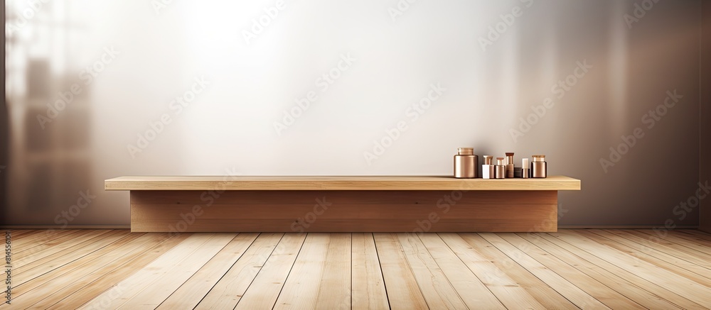 Poster an empty wooden studio stage serves as a concept scene to showcase beauty cosmetics for product prom