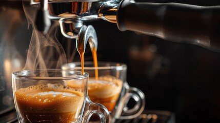 Two cups of liquid coffee are poured into a home appliance
