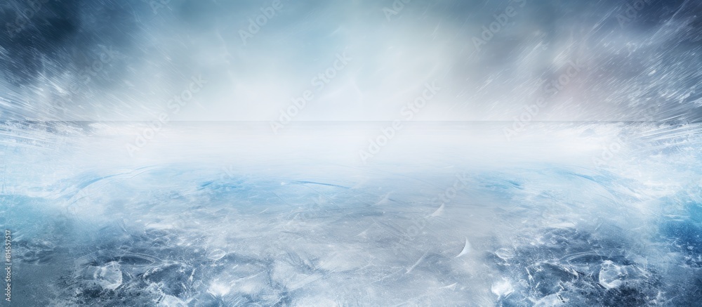 Poster a copy space image of a frozen backdrop exhibiting visible traces of ice related activities like ska