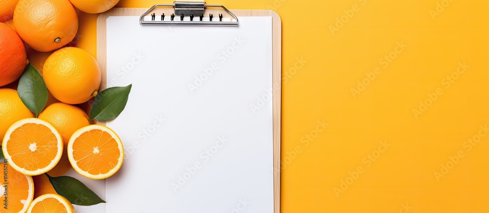 Poster isolated copy space image of a clipboard featuring a vibrant assortment of fresh oranges