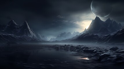 Digital technology surreal moon snow mountain poster background