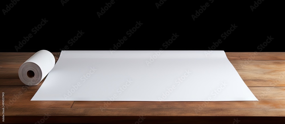 Poster On the table there is a roll of paper with a blank area for text. with copy space image. Place for adding text or design