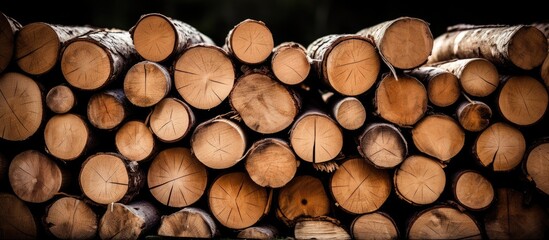 A close up image of a stack of wooden logs with empty space surrounding the woodpile. with copy space image. Place for adding text or design