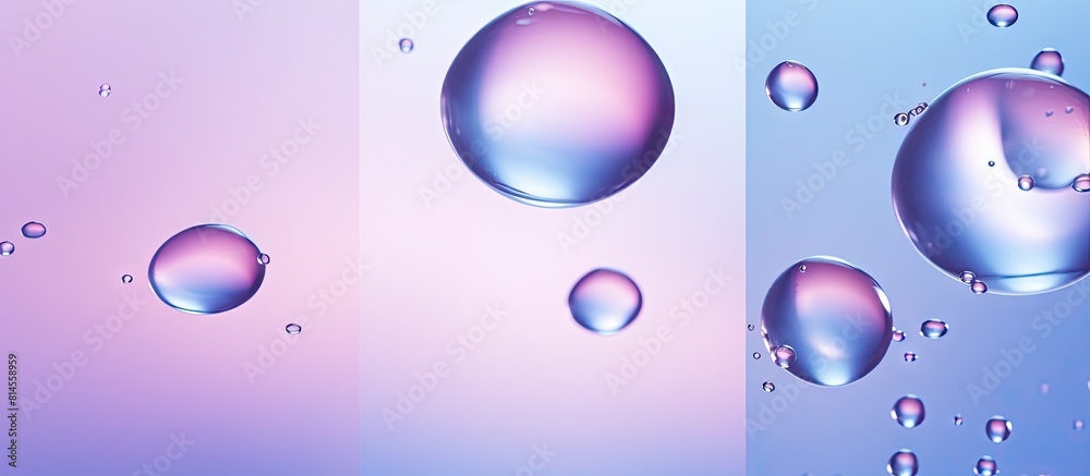 Aufkleber A vertical gradient copy space image featuring delicate blue violet background with macro oil bubbles on water is available for advertising products It comes in a set of three vertical images suitable