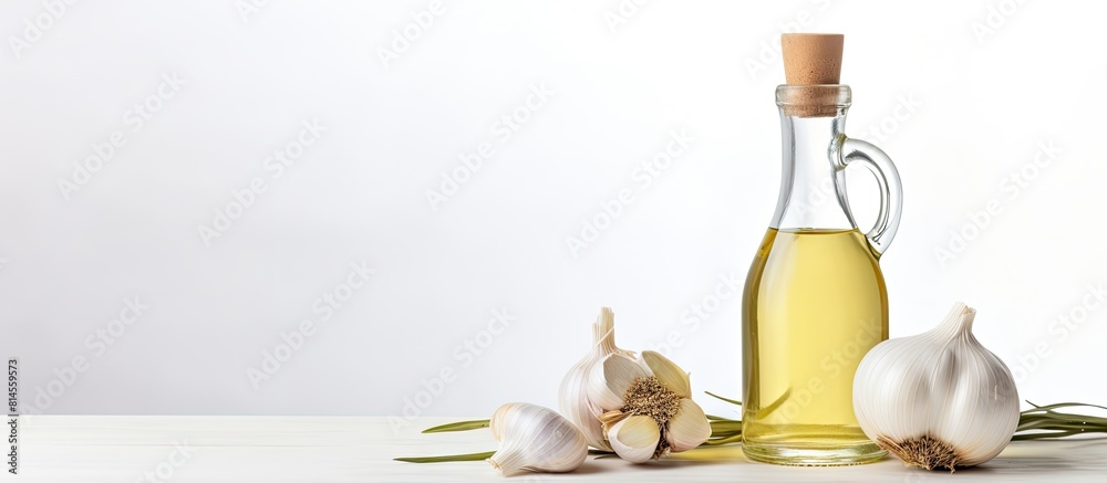 Aufkleber a copy space image featuring a garlic oil bottle arranged on a pristine white background