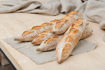 Homemade Italian ciabatta bread on the table