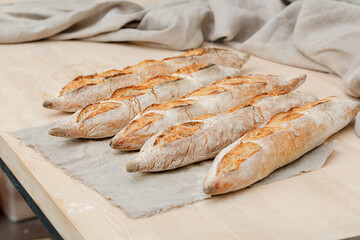 Homemade Italian ciabatta bread on the table