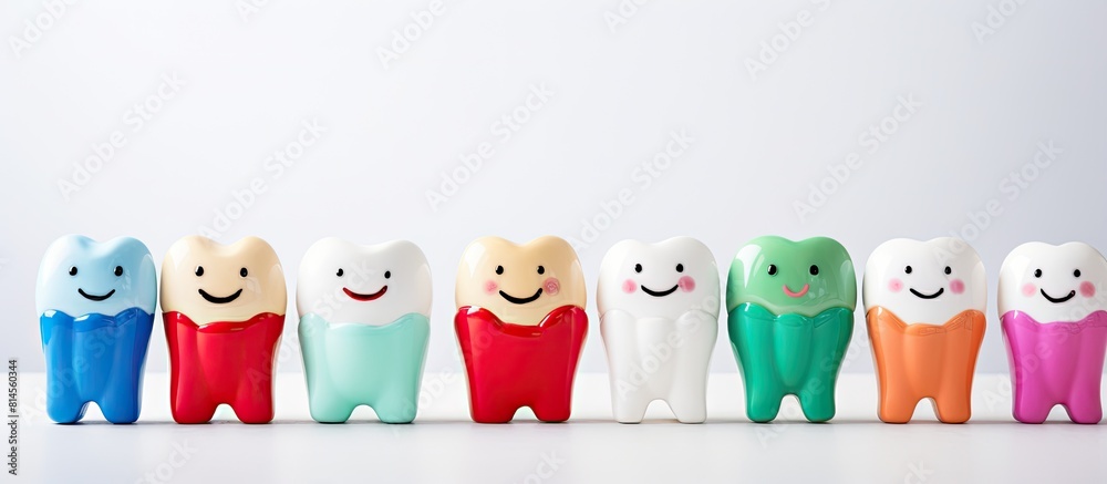 Fototapete a cute and colorful model of teeth toys displayed on a white background with copy space image