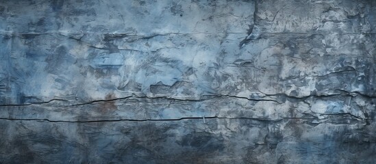 A scratched grunge dark grey wall with a blue concrete backdrop serves as a rough stone texture surface for design Ideal as a copy space image