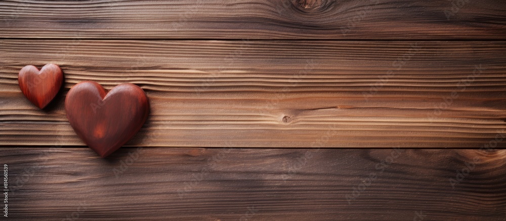 Poster copy space image with heart shape placed on a rustic wooden background