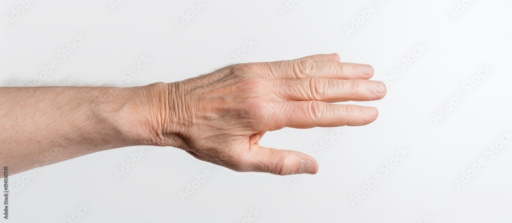 Aufkleber An isolated close up image of an elderly person s hand with a blank space for copying or adding content is depicted on a white background