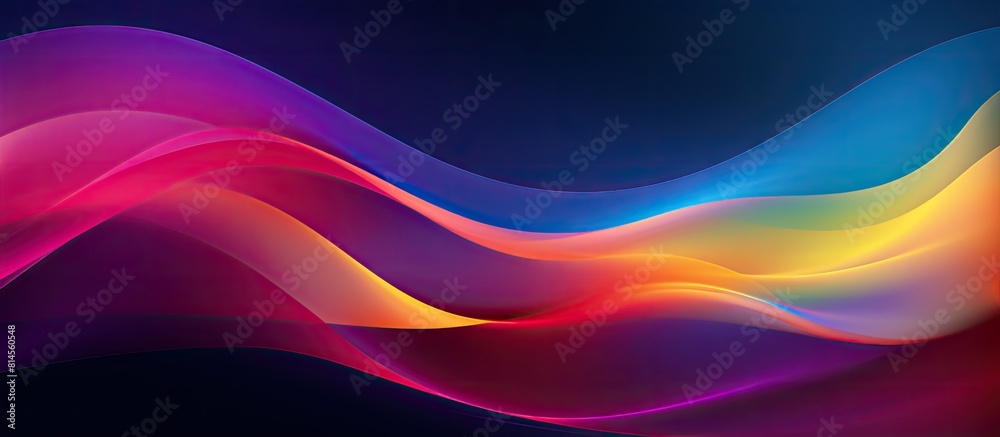 Poster Colorful abstract design of a dark grainy color gradient wave background in purple red yellow blue and green colors The poster like banner has a black copy space image