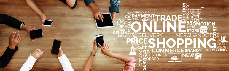 Online shopping and Internet Money Payment Transaction Technology. Modern graphic interface showing...