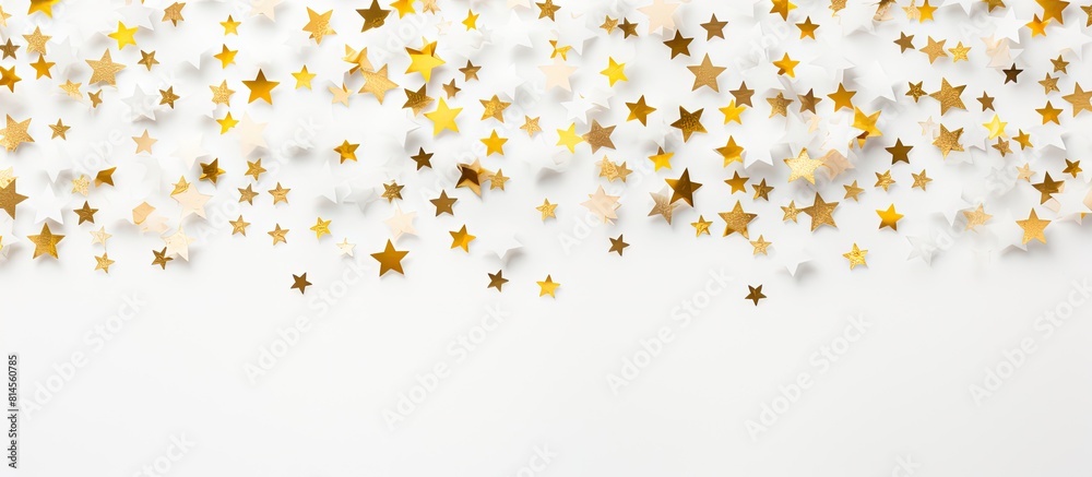 Aufkleber white background with an abstract pattern of golden stars copy space image