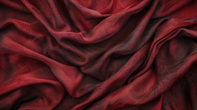 Twisted red bordeaux clothes background, decay, used, silk, waste fast fashion concept.